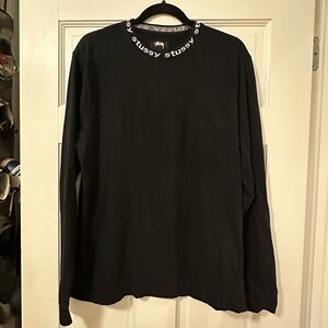 Stussy Black Long Sleeve T Shirt with Logo Collar M